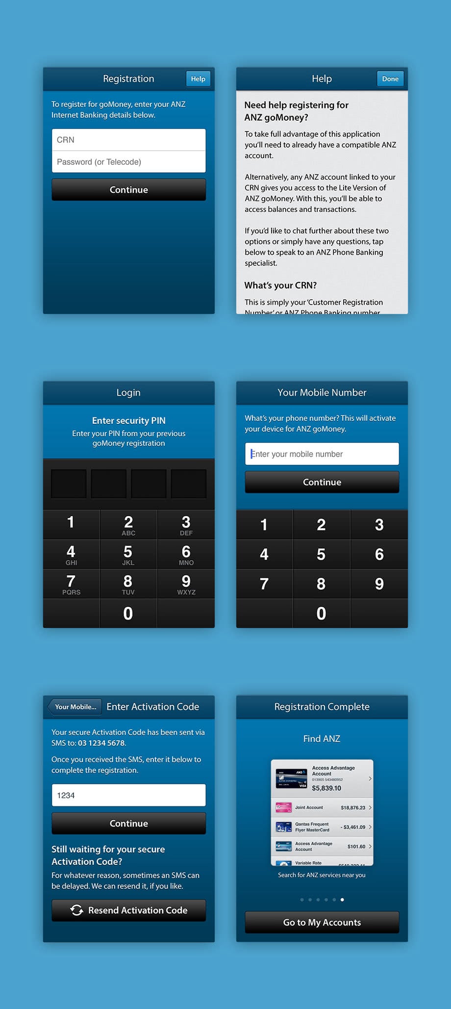 Registration screens