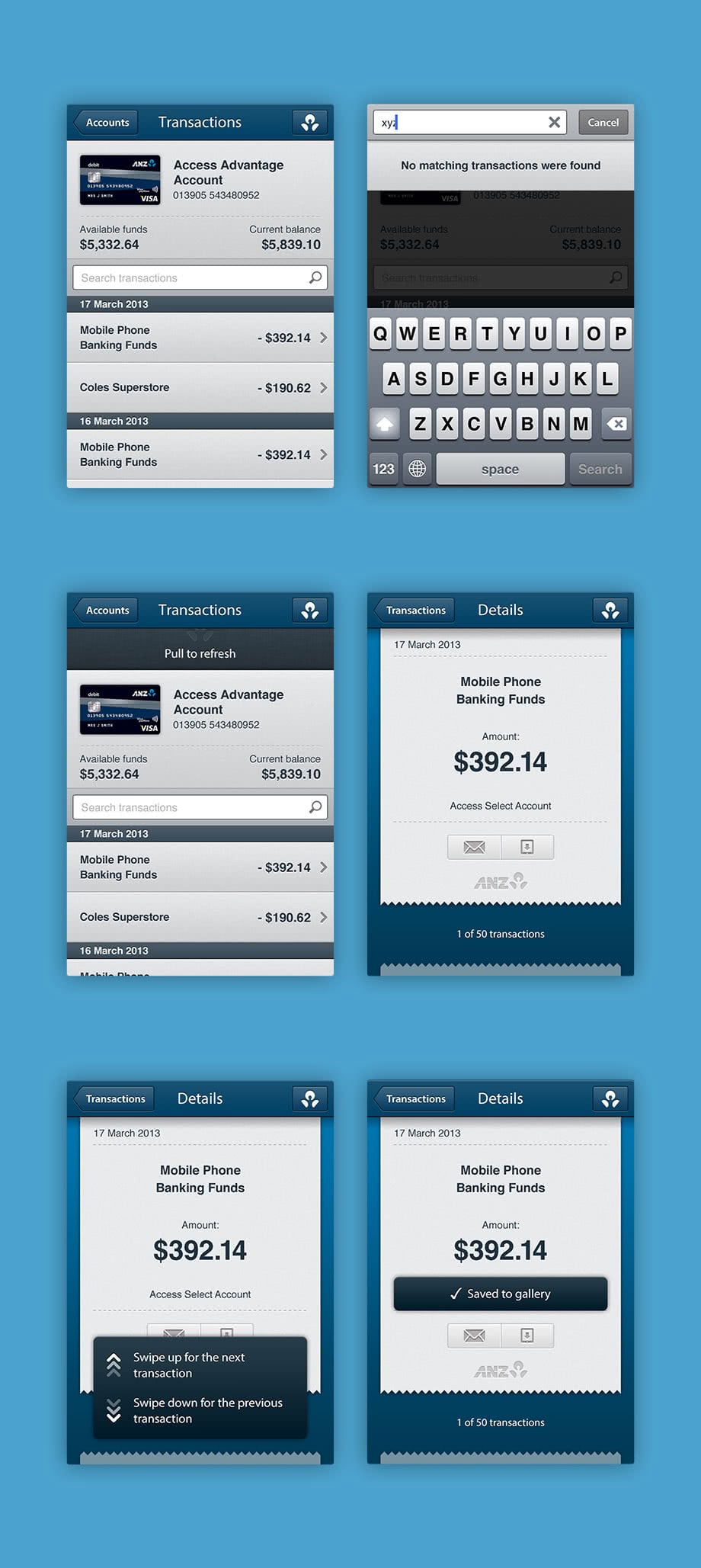 Transaction screens