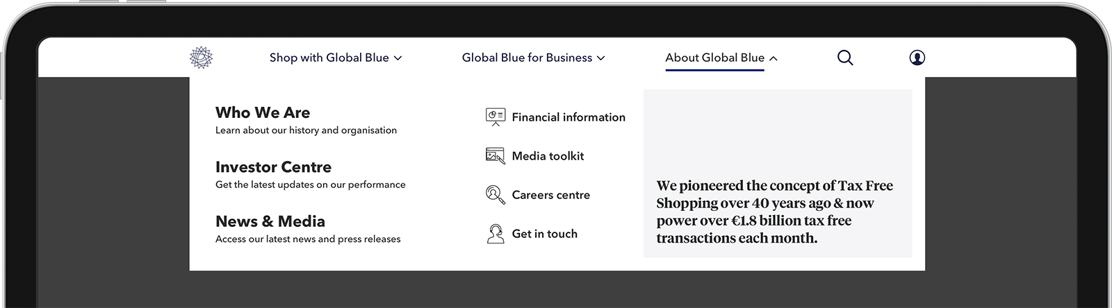 New navigation design on desktop & tablet