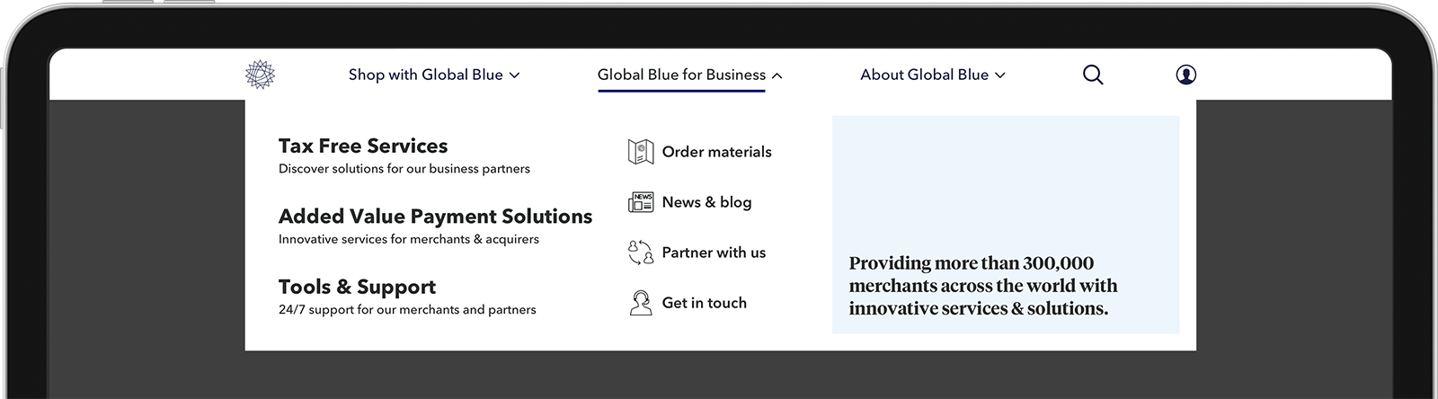 New navigation design on desktop & tablet