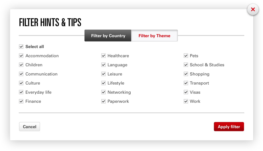 Filtering by theme