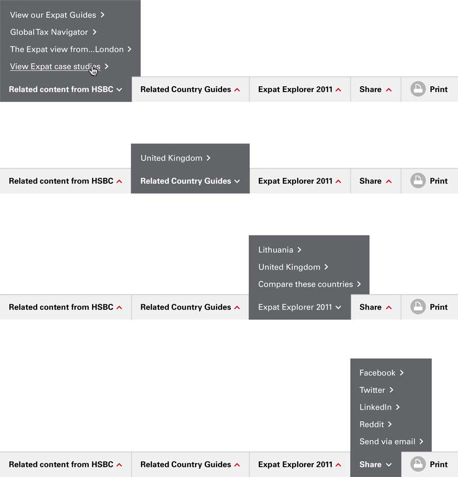 Various menus
