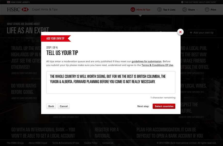 Tip submission screen