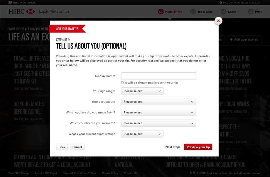 Tip submission screen