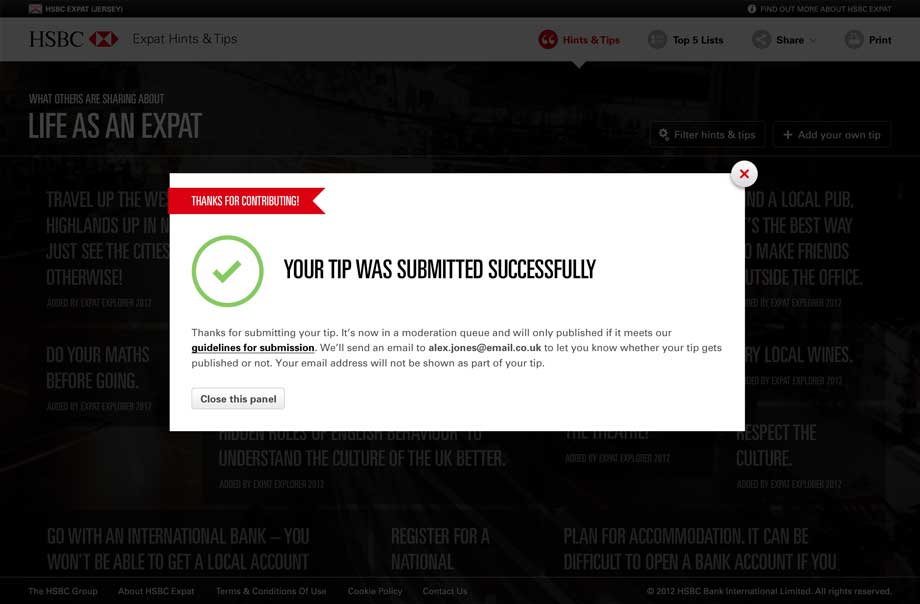 Tip submission screen