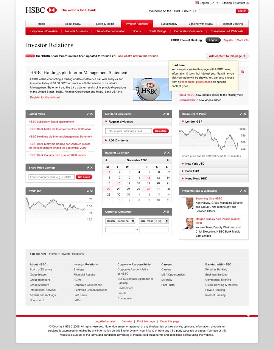 A design for the 'Investor Relations' page