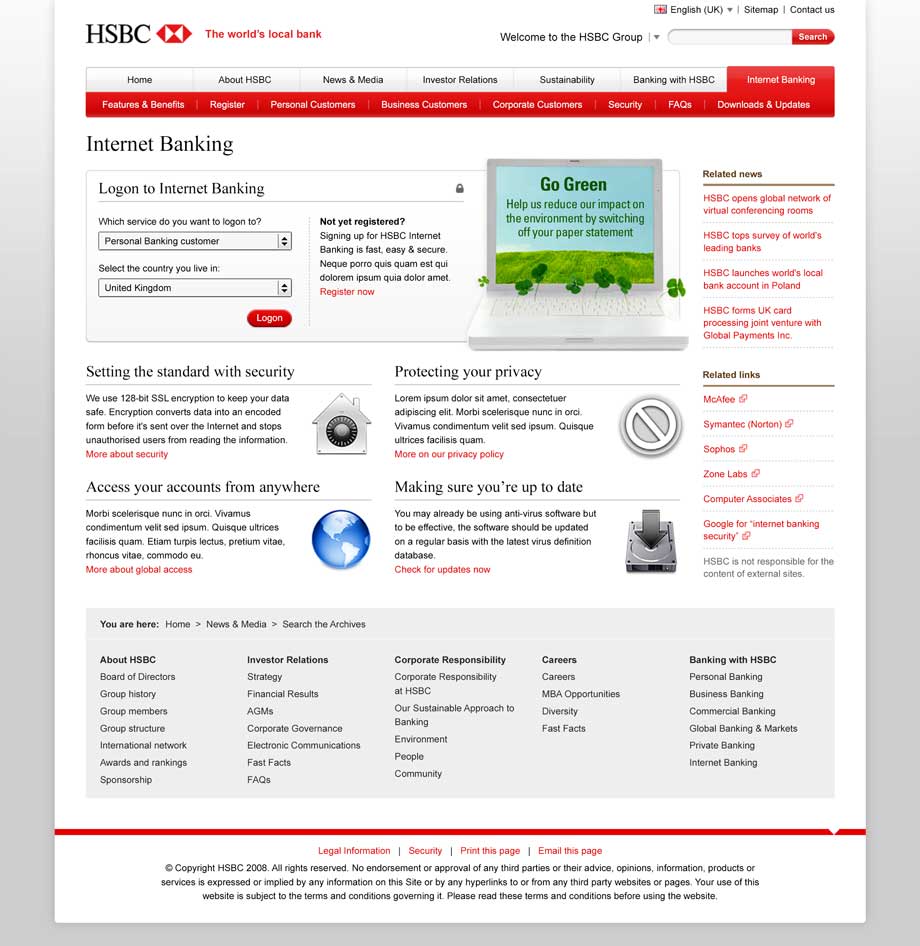A design for the Internet Banking logon page