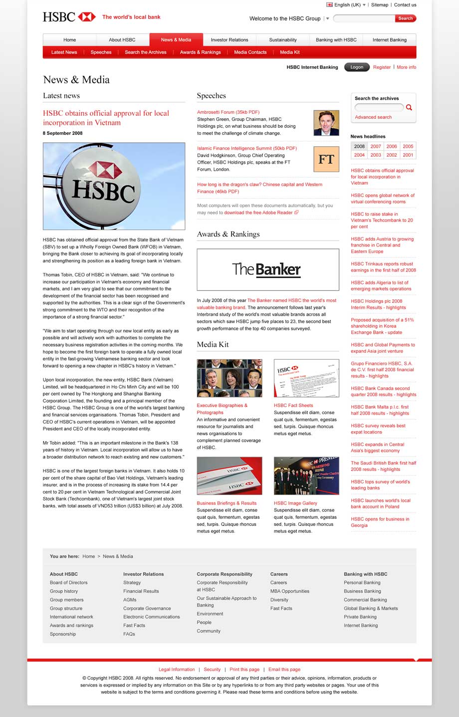 A design for the 'Latest News' page