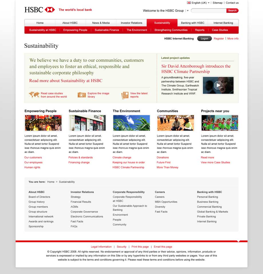 A design for the 'Sustainability' page