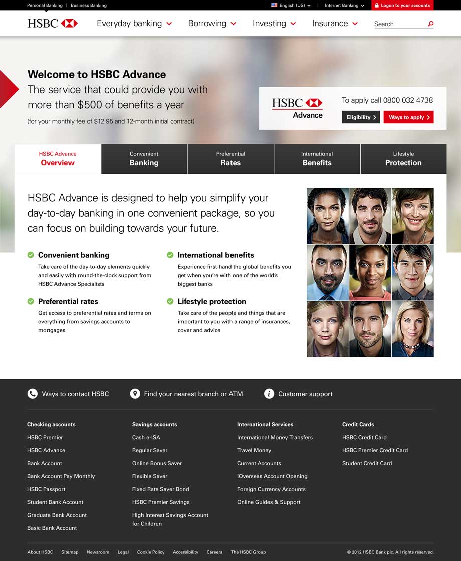 HSBC Advance Proposition product detail page design