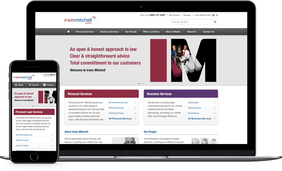 Homepage design for Irwin Mitchell