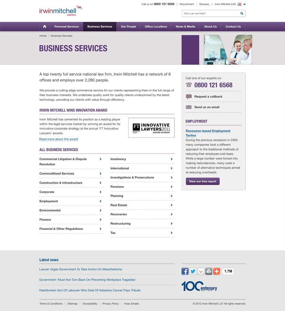 Business landing page design
