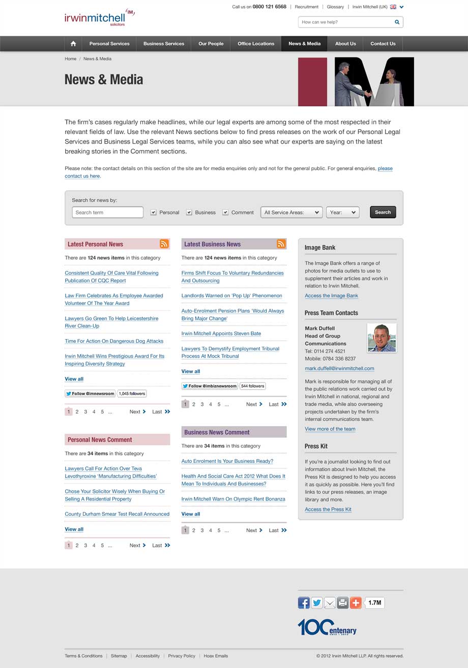 News landing page design