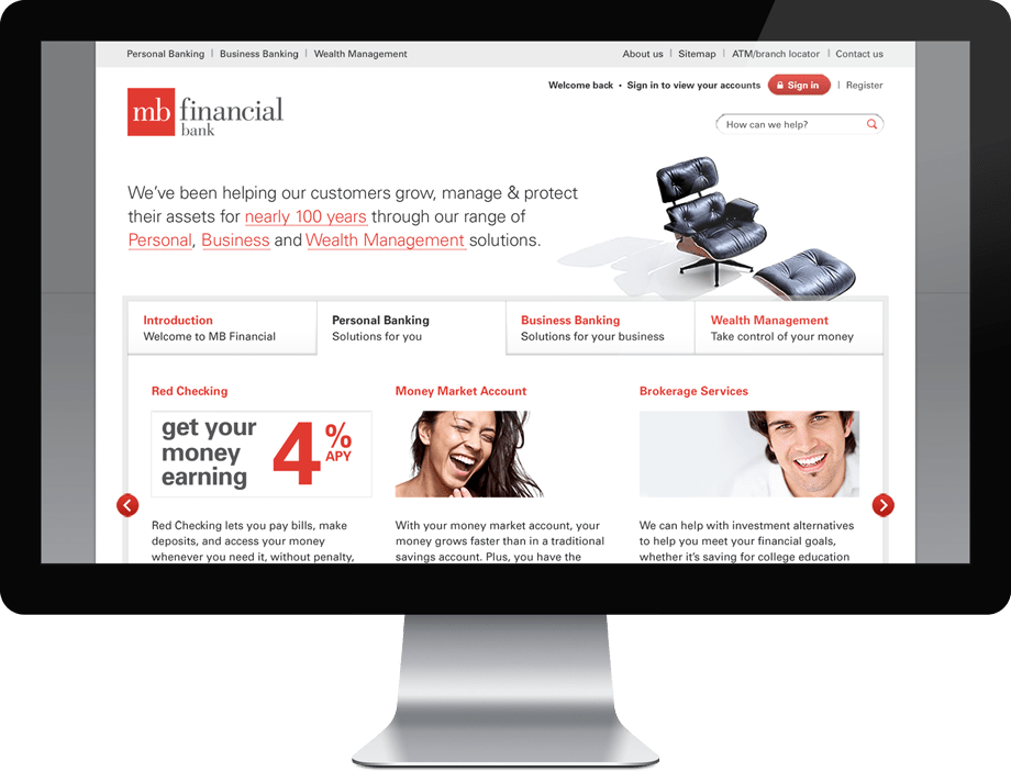 Homepage design for MB Financial