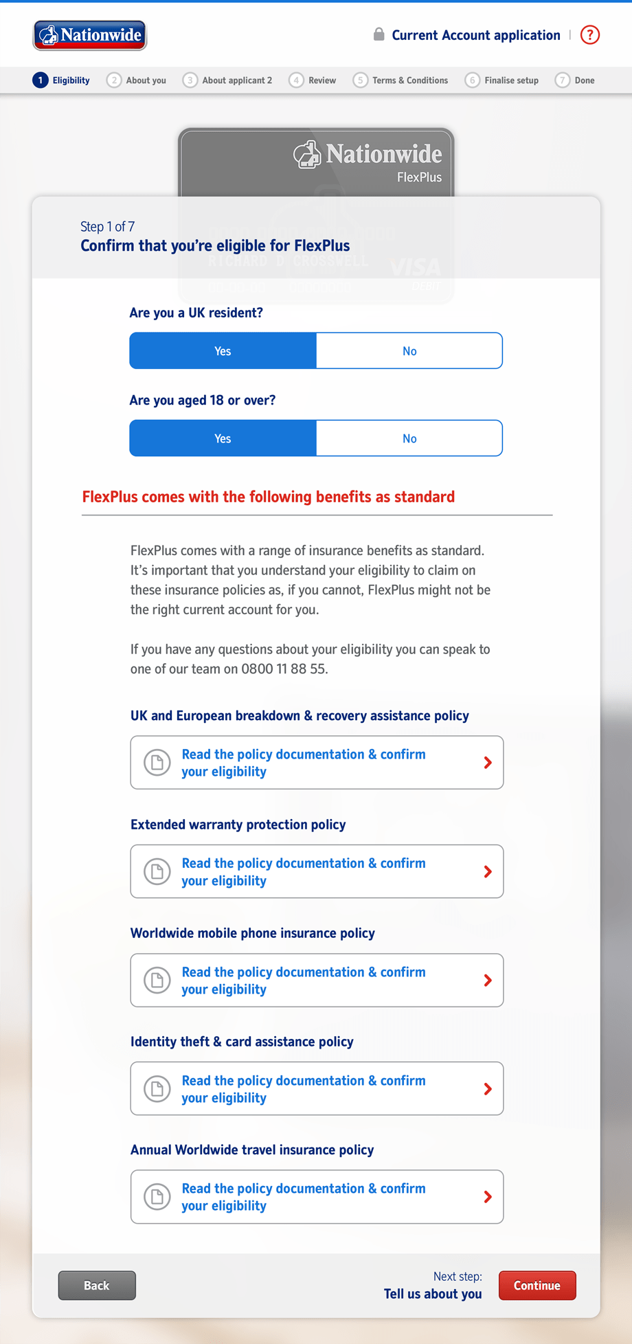 Eligibility screen