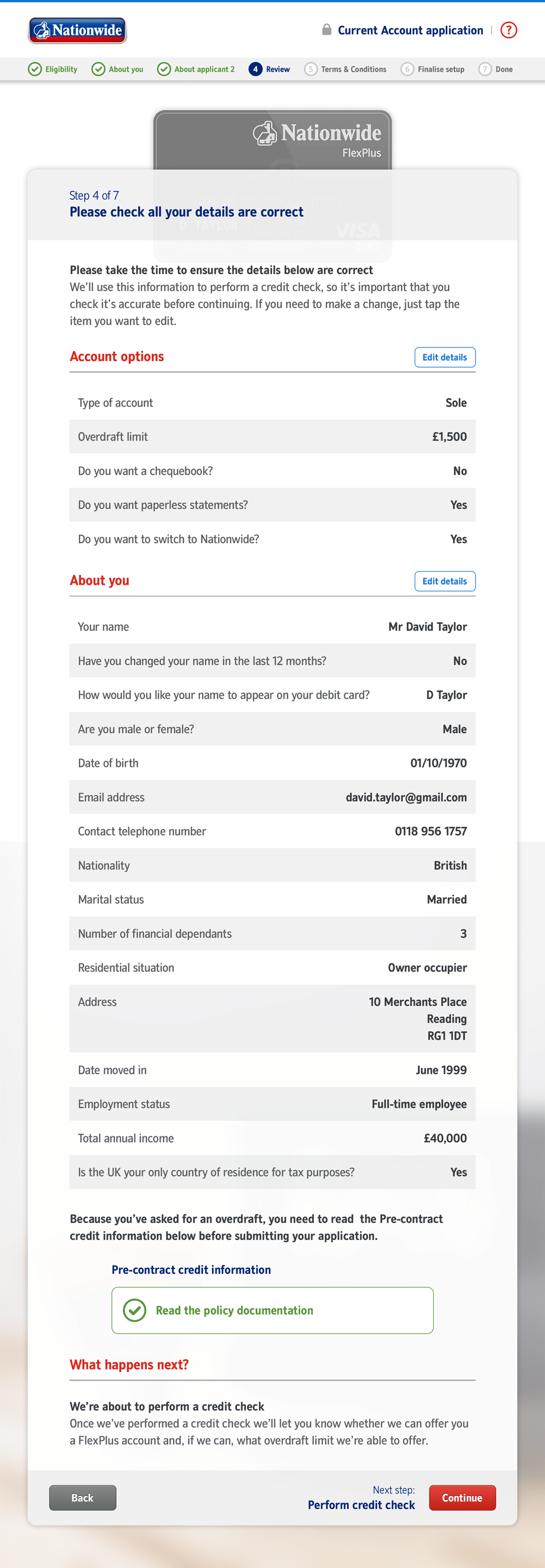 Review screen
