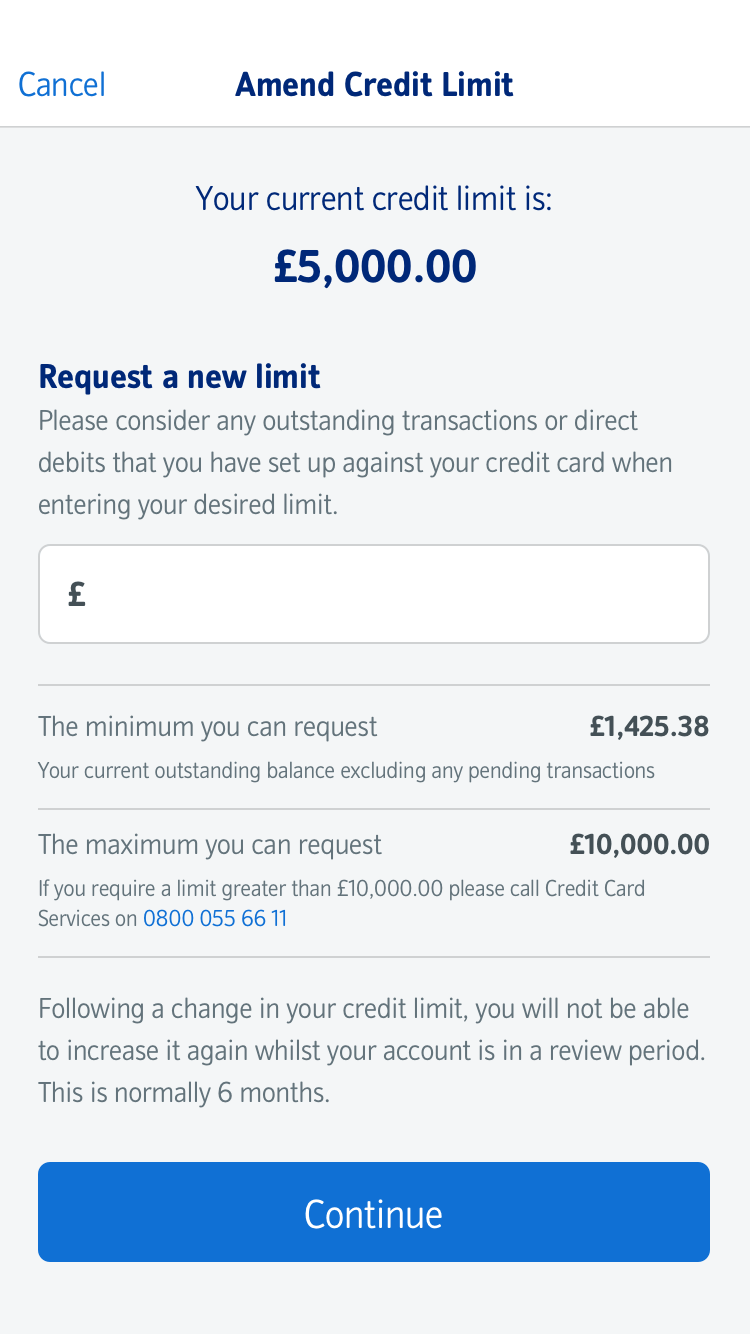 Amend credit card limit