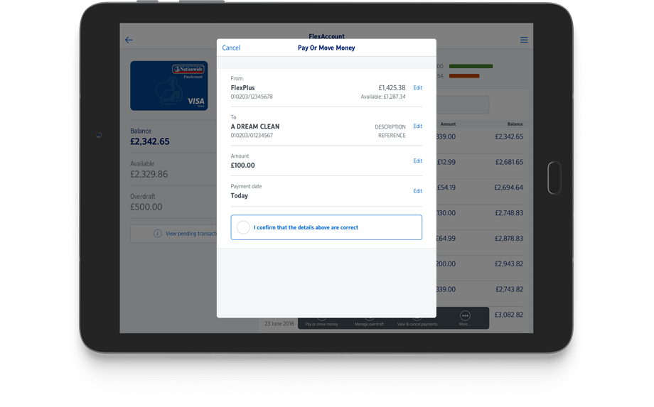 The Payments screen