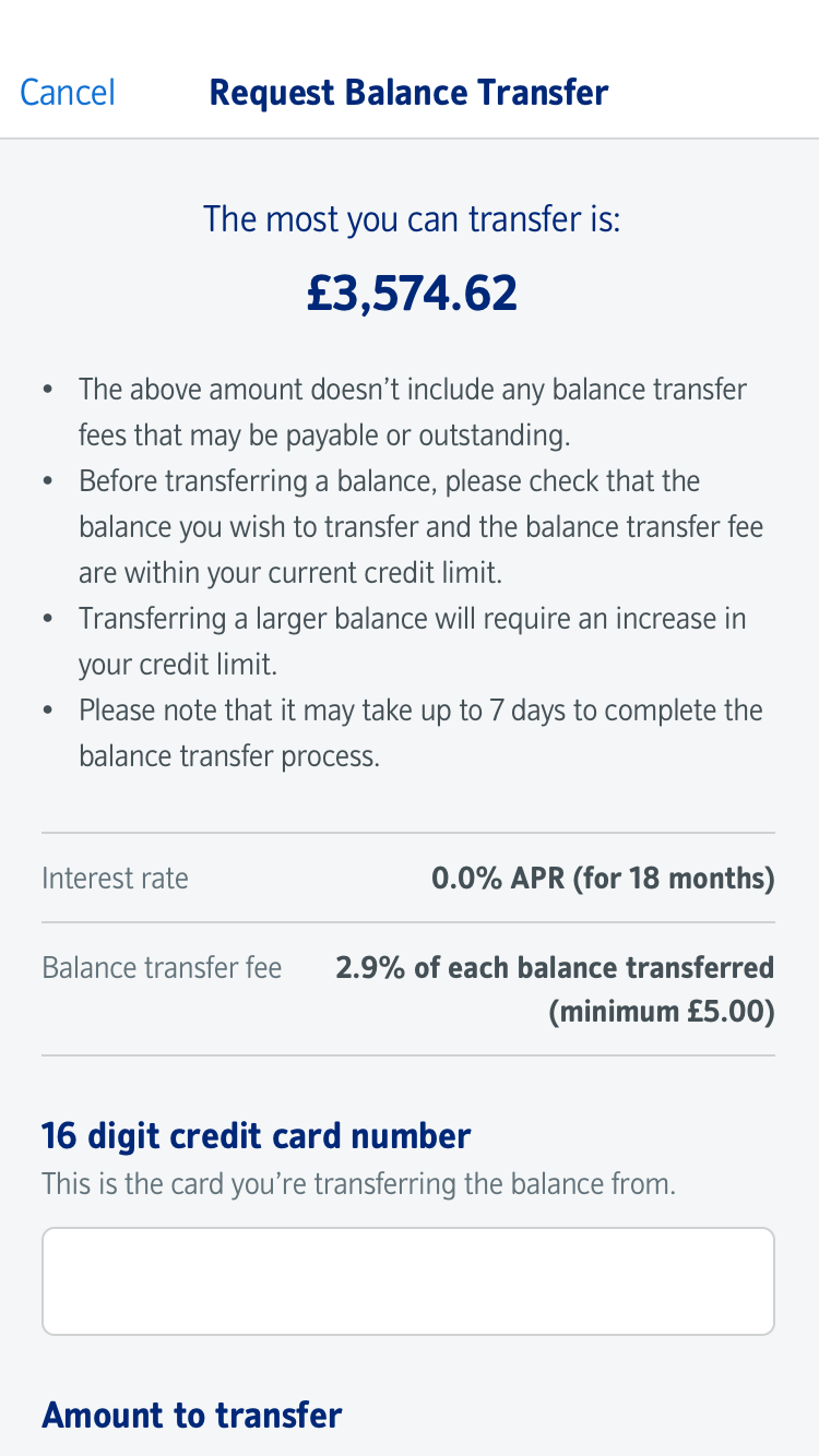 Request balance transfer