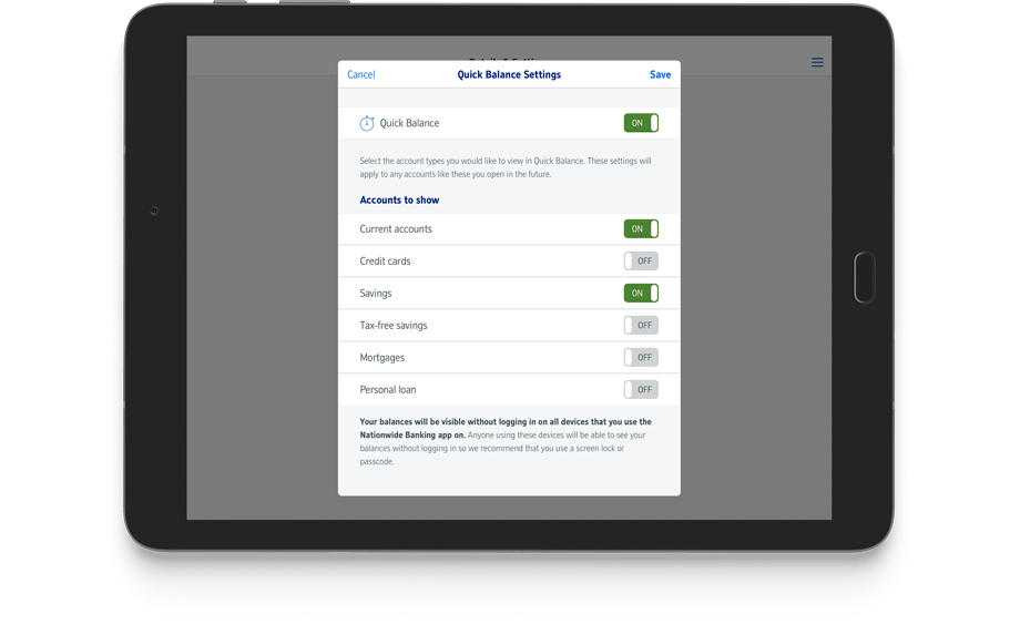 A Settings screen