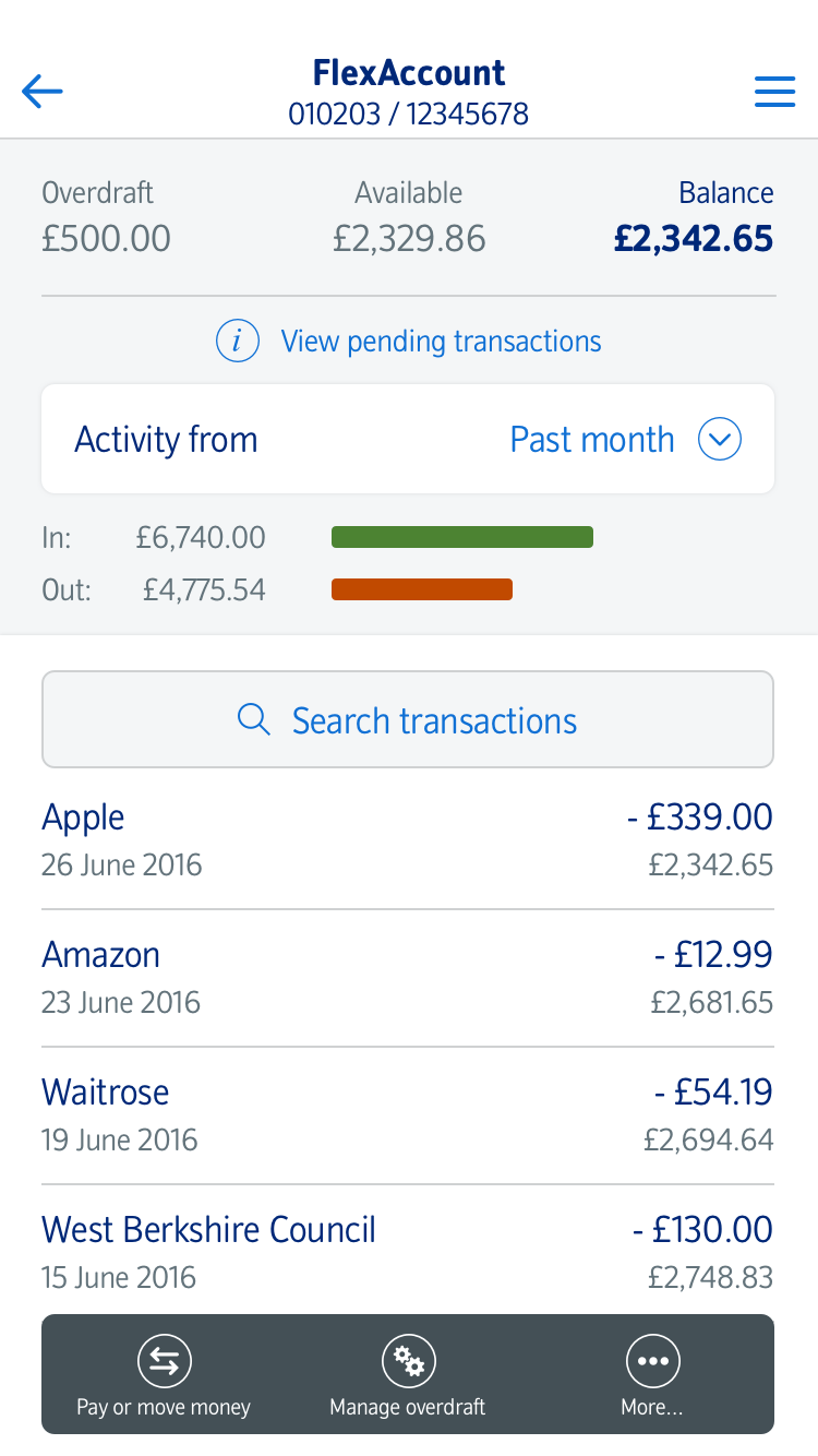 Transactions functionality