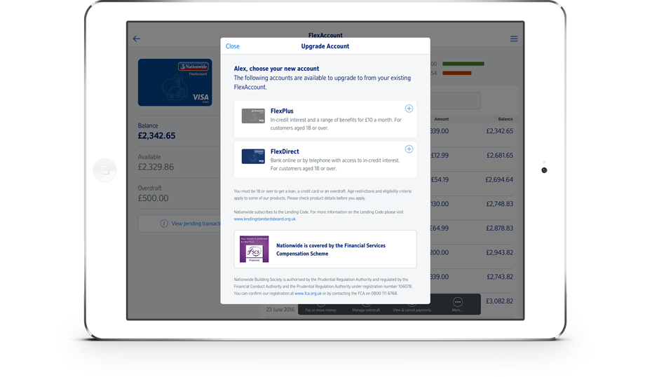 The Upgrade Account screen
