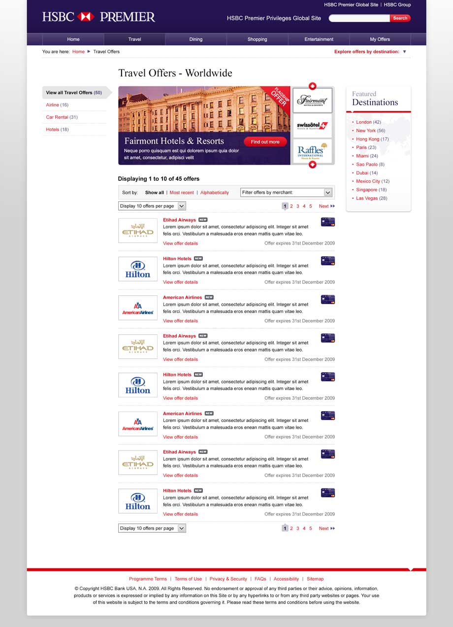 A design for a HSBC Premier Privileges landing page