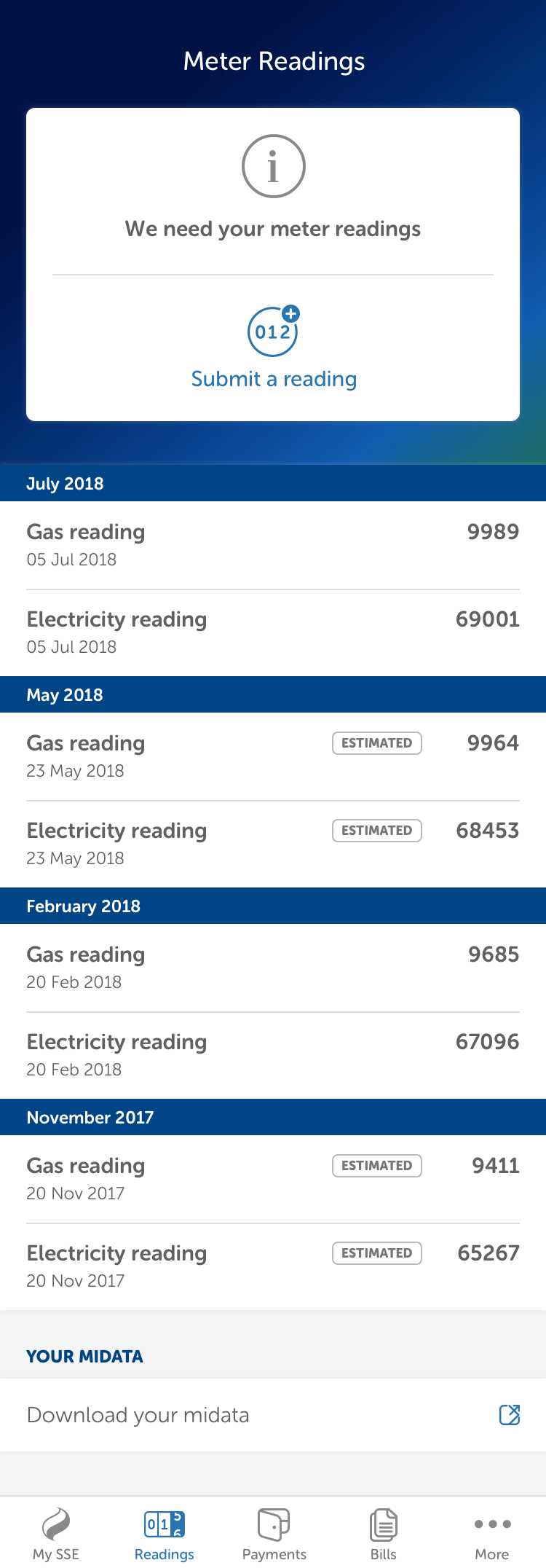 Meter reading functionality